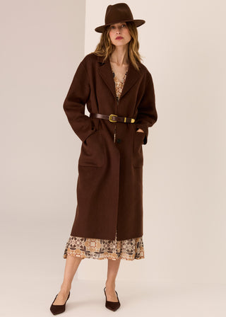 Cohen Long Wool Coat - Walnut | POL