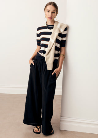Darcey Stripe Knit Tee – Ink/White/Choc | POL