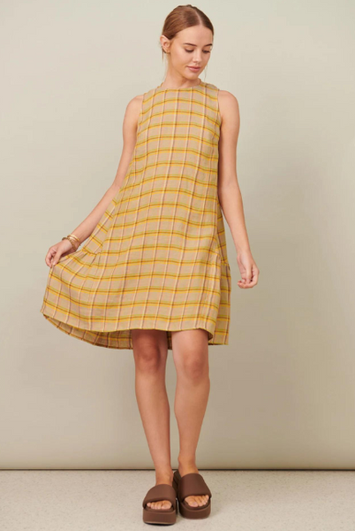 H&m yellow clearance plaid dress