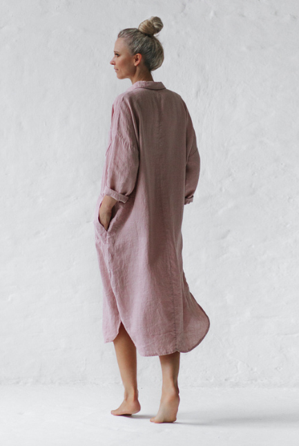 Seaside Tones - Linen Shirt Dress - Dusty Dink