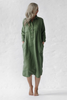 Seaside Tones - Linen Shirt Dress With Pockets - Olive