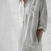 Seaside Tones - Linen Shirt Dress With Pockets - White