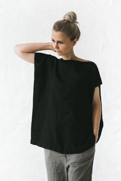 Seaside Tones - Linen Square Top - Black