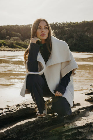 Sherpa Cuddle Coat in Chalk by Talamaya