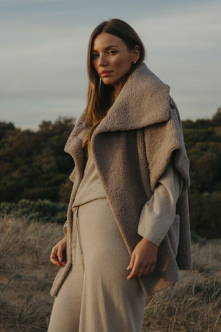 Sherpa Cuddle Coat in Putty by Talamaya
