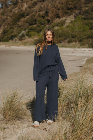 Winter Retreat Merino Cotton Pullover in Lake by Talamaya