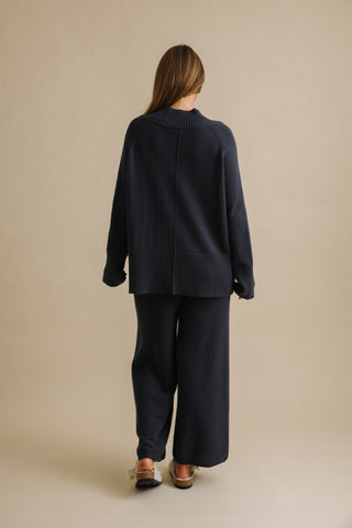 Harmony Merino Cotton Mock Neck Pullover in Lake by Talamaya