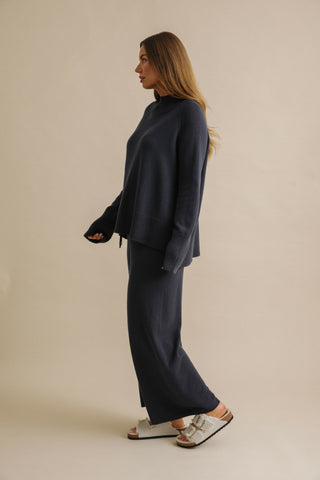 Harmony Merino Cotton Mock Neck Pullover in Lake by Talamaya
