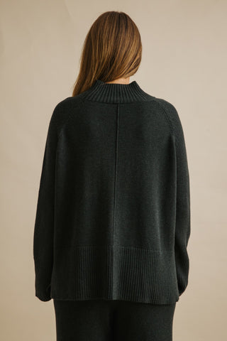 Harmony Merino Cotton Mock Neck Pullover in Pine by Talamaya