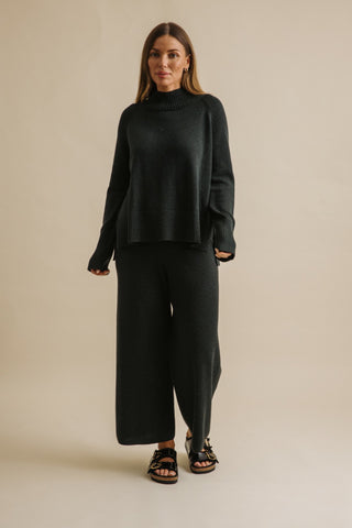 Harmony Merino Cotton Mock Neck Pullover in Pine by Talamaya