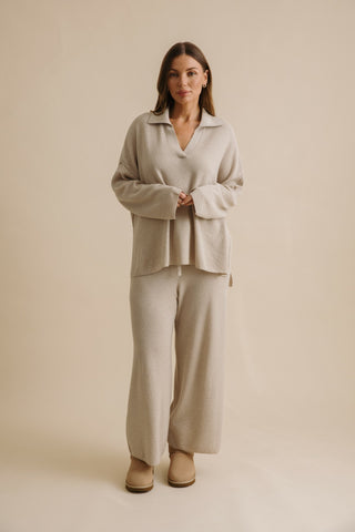 Winter Retreat Collar Pullover in Wheat by Talamaya
