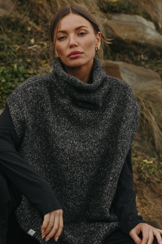 Dreams Funnel Neck Tabard in Noir by Talamaya