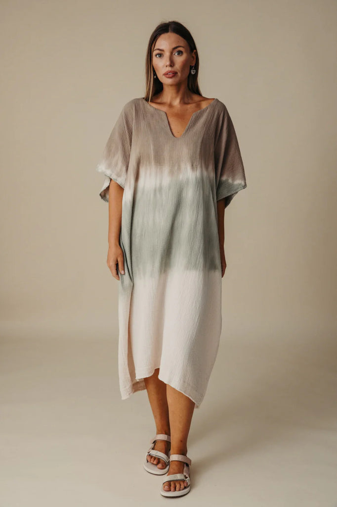 Talamaya - Kaimana Dip Dyed Kaftan - Dusty Olive/Vintage Khaki