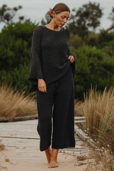 TALAMAYA - Retreat Cotton Twist Pant - Black Sand x Deep Ocean