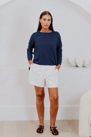Boxy Relaxed Pullover – Navy | Bridge & Lord