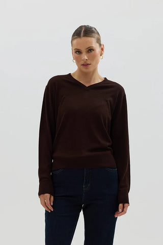 Classic V Neck Sweater - Chocolate | Iris & Wool