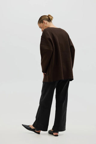 Crochet Edge Cardi Coat - Chocolate | Iris & Wool