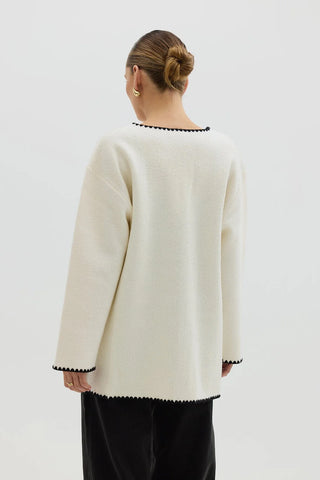 Crochet Edge Cardi Coat - Ivory | Iris & Wool