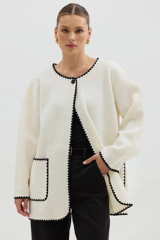 Crochet Edge Cardi Coat - Ivory | Iris & Wool