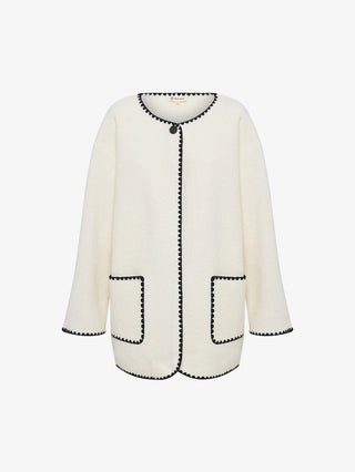 Crochet Edge Cardi Coat - Ivory | Iris & Wool