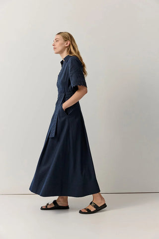 Cutwork Trim Shirt Dress - Navy | Iris & Wool