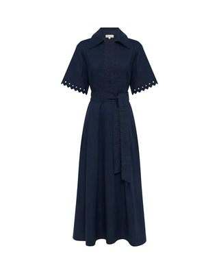 Cutwork Trim Shirt Dress - Navy | Iris & Wool