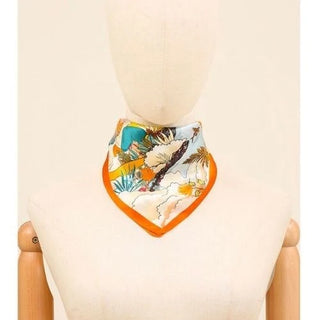 Imaginary World Silk Scarf 50x50cm – Pastel Blue | Maison Fanli