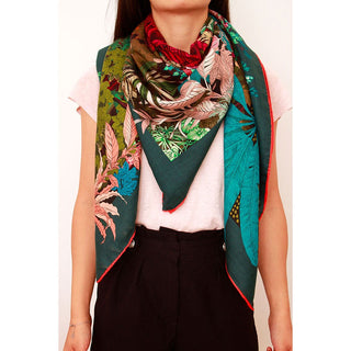 Wool & Silk Scarf - Forgotten Temple Green - 110x110 cm | Maison Fanli