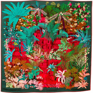 Wool & Silk Scarf- Forgotten Temple Green | Maison Fenli