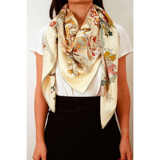 Wool & Silk Scarf - Heloise Romantic Paris Cream - 110x110 cm | Maison Fanli