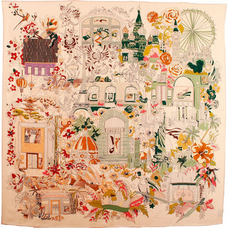 Wool & Silk Scarf - Heloise Romantic Paris Cream - 110x110 cm | Maison Fanli