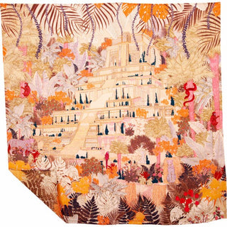 Wool & Silk Scarf - Tropical Temple Multicolour - 110x110 cm | Maison Fanli