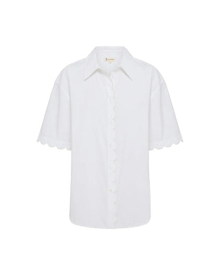 Poplin Scallop Edge Short Sleeve Shirt - White | Iris & Wool