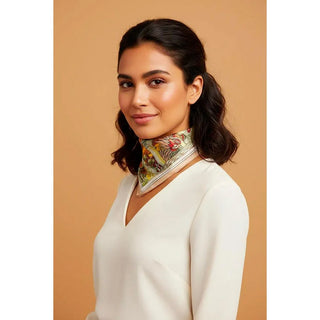 Silk Road Silk Scarf 50x50cm – Beige | Maison Fanli