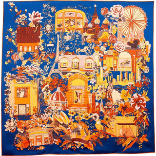 Romantic Escape Silk Scarf 50x50cm – Dark Blue | Maison Fanli
