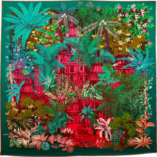 Silk Scarf - Forgotten Temple Green - 50x50 cm | Maison Fanli