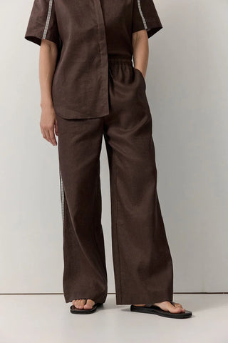 Topstitch Embroidered Pants - Chocolate | Iris & Wool