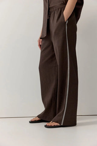 Topstitch Embroidered Pants - Chocolate | Iris & Wool