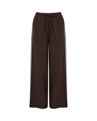 Topstitch Embroidered Pants - Chocolate | Iris & Wool