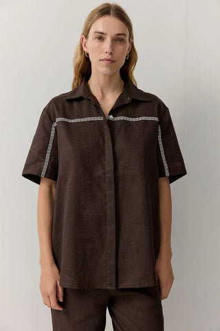 Topstitch Embroidered Shirt - Chocolate | Iris & Wool