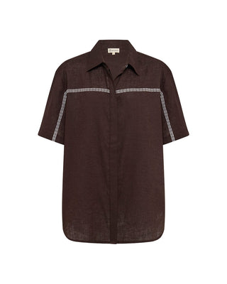 Topstitch Embroidered Shirt - Chocolate | Iris & Wool